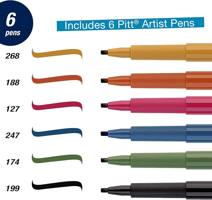 Faber-Castell Pitt Artist Calligraphy Pens | 6 India Ink Pens, 2.5 mm Chisel - Image 2