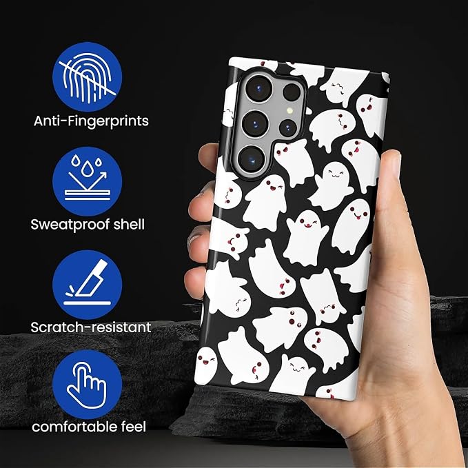 Case for Samsung Galaxy S23 Ultra Case, Halloween Ghosts Bats Design Hybrid - Image 3
