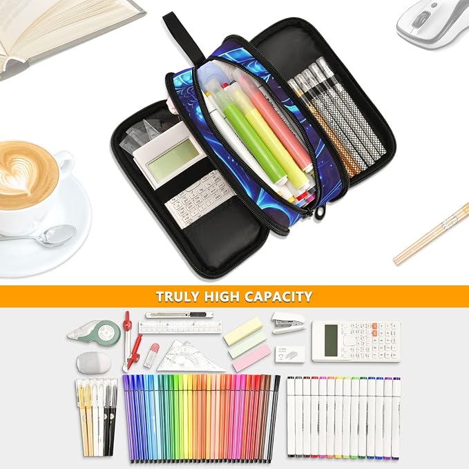 Dragon Blue Black Pencil Case Box Boys Girls Large Pencil Pouch Zipper - Image 2