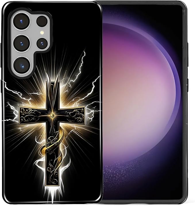for Samsung Galaxy S25 Ultra Case, Cool Cross Pattern Glossy 2 in 1 Shockproof - Image 2