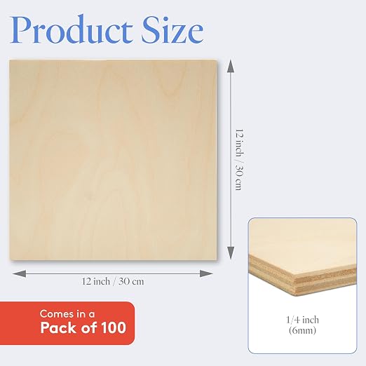 Baltic Birch Plywood, 6 mm 1/4 x 12 x 12 Inch Craft Wood, Box of 100 B/BB Grade - Image 2