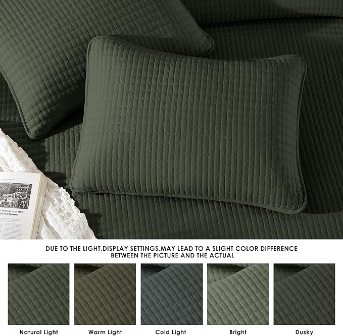 WRENSONGE Queen Quilt-3 Pieces Lightweight Bedspreads Dark Green Queen Size - Image 6