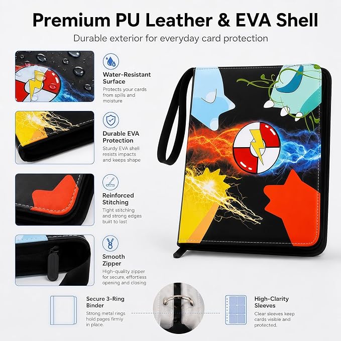 4 Pocket Card Binder with 50 Removable Sleeves, Holds 400 Cards | 3 Ring Zipper - Image 4