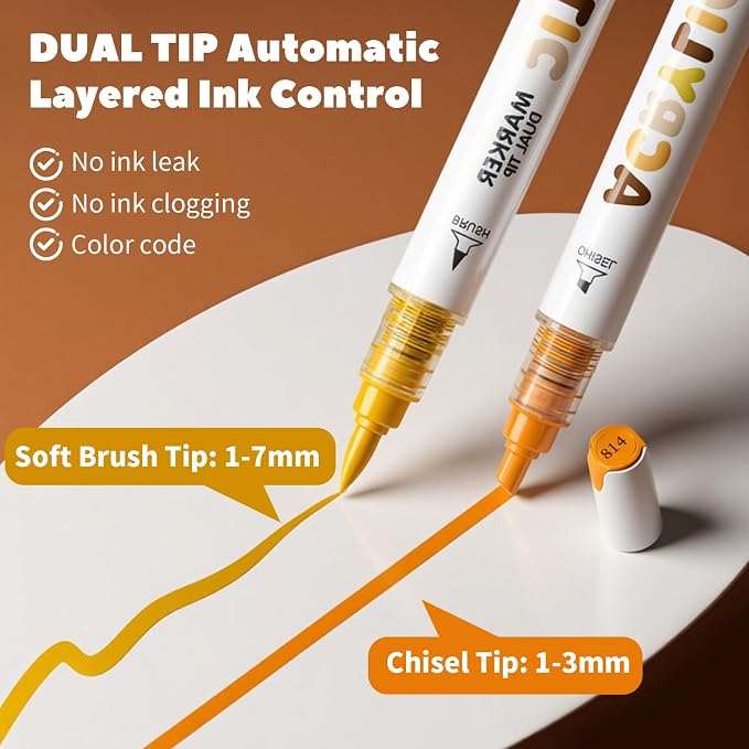 Brown Acrylic Paint Pens, Water Based 12 Colors Dual Tip Acrylic Paint Markers - Image 3