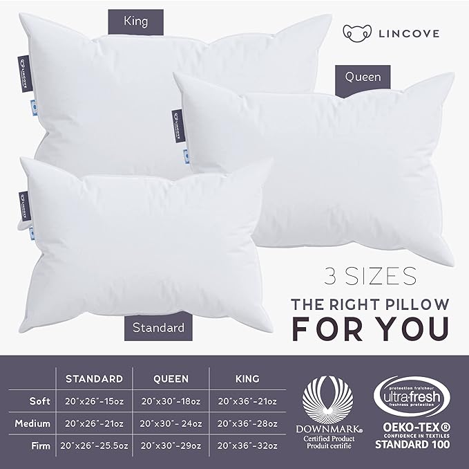 Lincove Cloud Natural Canadian Down Pillow, 500 Thread Count Cotton Shell - Image 5