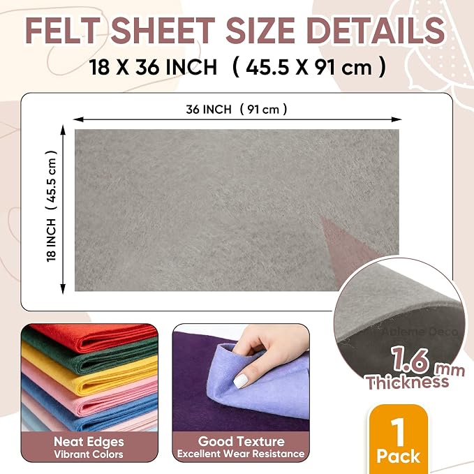 Soft Felt Fabric Sheet 18" x 36", 1.6mm Acrylic Craft Felt, Light Grey | Soft - Image 3