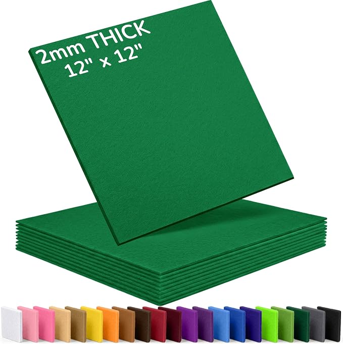 2mm Stiff Felt Sheets 12" X 12" | Thick Polyester Felt Material, DIY Craft by Luceinvita