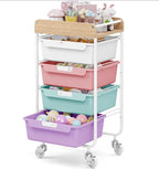 SYKIARIOL Rolling Utility Storage Cart, 4 Labeled Ice Cream Colored Drawers by SYKIARIOL