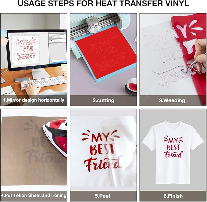 Dysania Red Heat Transfer Vinyl, 10 Pack 12 x 12in Red HTV Vinyl | Iron on Vinyl - Image 6
