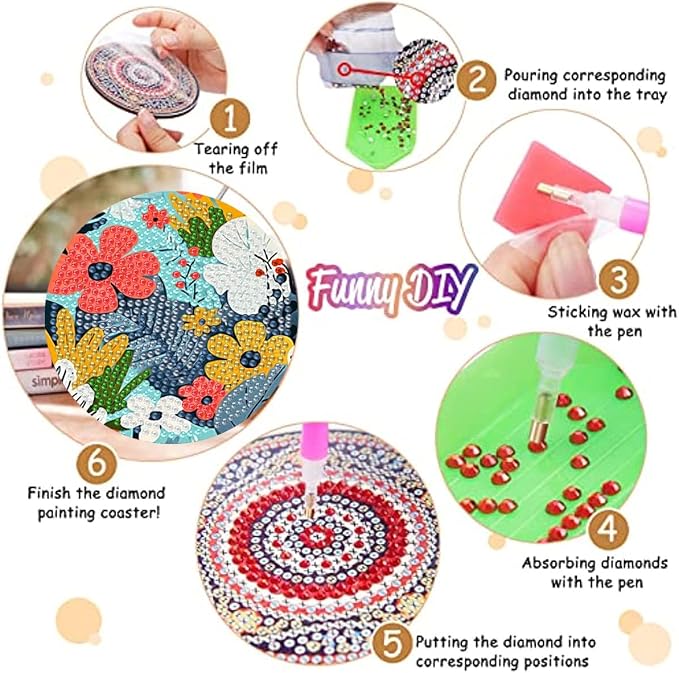 8 Pack Diamond Art Coasters, Wildflowers Diamond Painting Coasters Kits | - Image 3