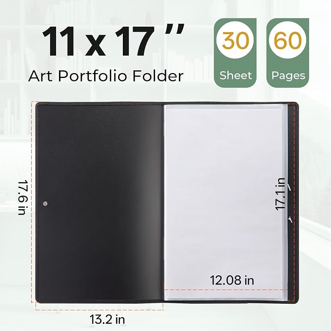 Nicpro 11"x17" Art Portfolio, 30 Pockets Display 60 Pages Art Portfolio Folder - Image 2