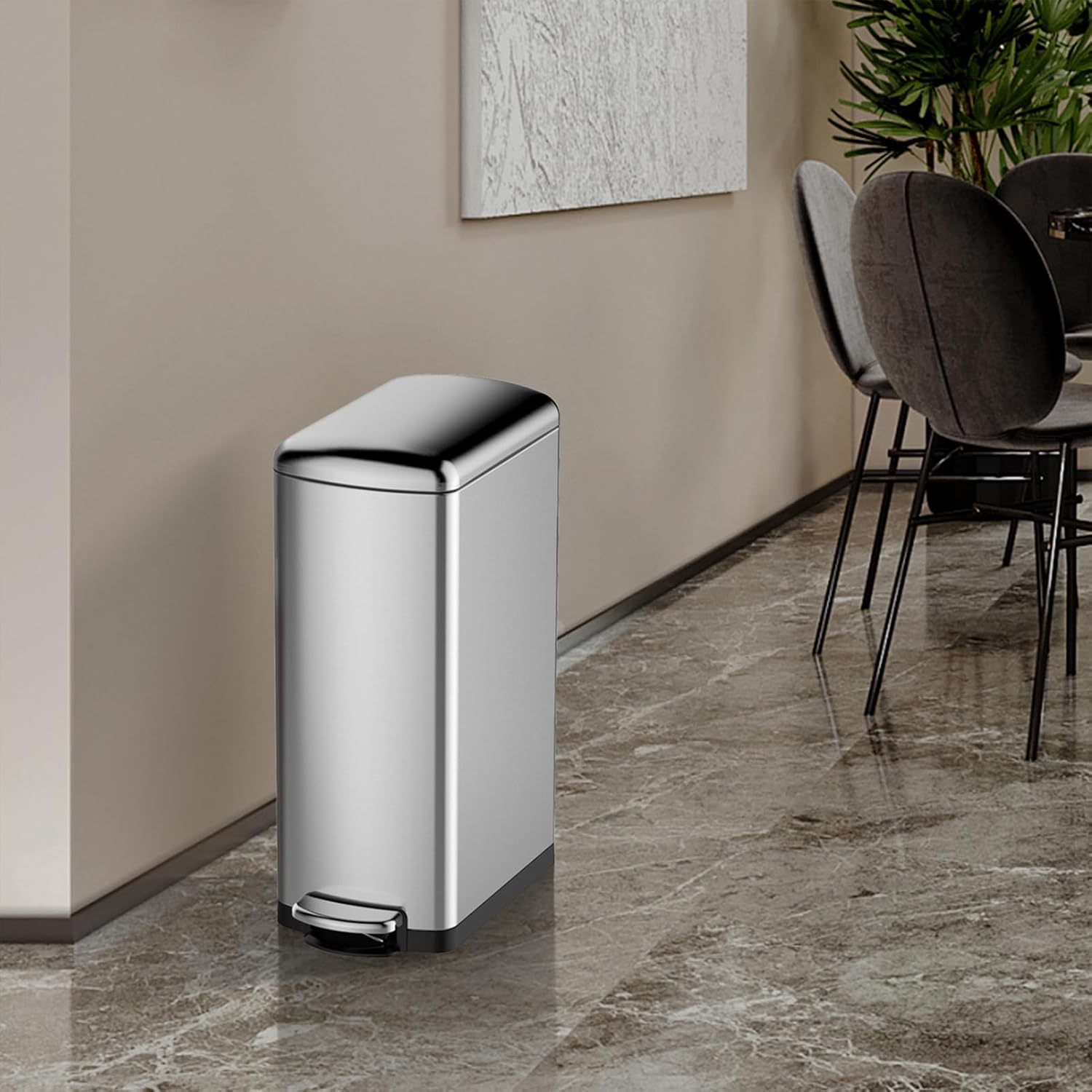 30 L Kitchen Step Trash Can, 8 Gallon Narrow Stainless Steel Waste Bin with Soft-Close Lid, Rectangle Rubbish Bin with Removable Inner Bucket for Bathroom, Dining Room, Living Room