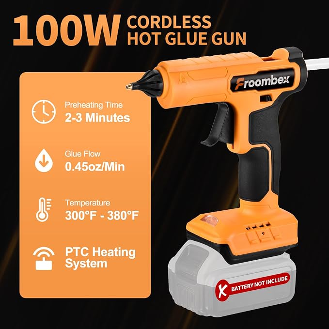 100W Cordless Hot Glue Gun for DeWalt 20V MAX Battery | Wireless Electric Power - Image 3