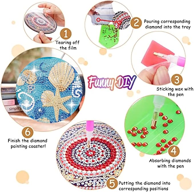 8 Pack Ocean Diamond Art Coasters, Seashell Diamond Painting Coasters Kits | - Image 3