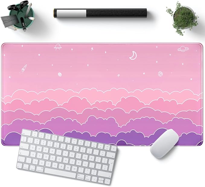Kawaii Mouse Pad Desk Gaming Accessories Cute Clouds XXL Mouse Pad Pink Anime by YKJWW