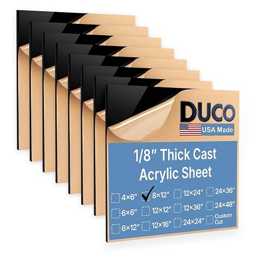 Duco Black Cast Acrylic Sheets 1/8" Thick 8" x 12" by DucoPlasticsSupply