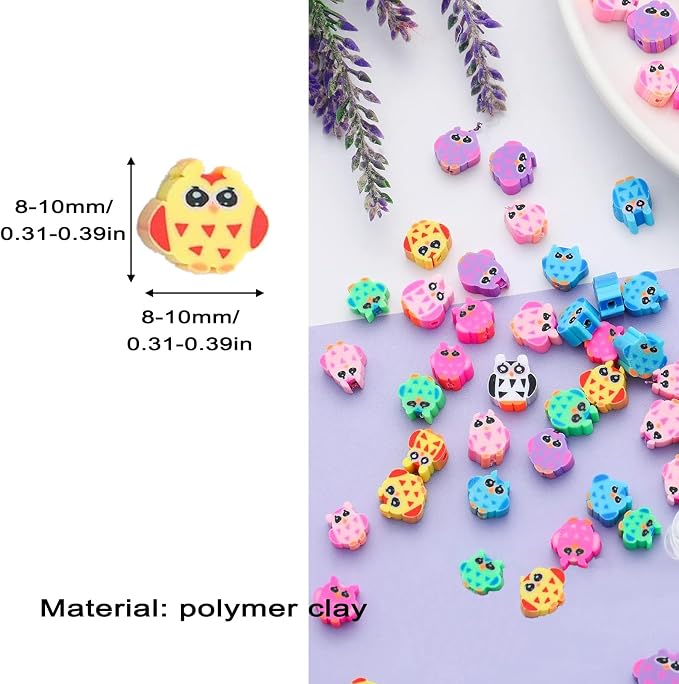 100pcs Owl Polymer Clay Spacer Beads - Image 4