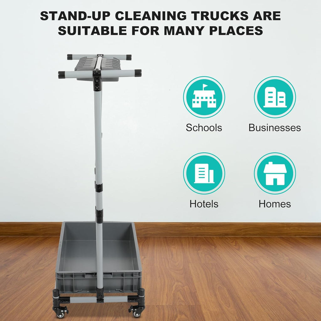 Rolling Cleaning Cart with Mop & Broom Organizer,Movable Floor-Mounted Mop Rack Floor Standing Cleaning Tool Cart with Wheels for Housekeeping, Garage &Garden