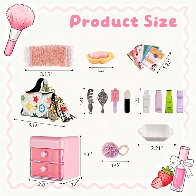 72Pcs Dollhouse Mini Jewelry Storage Case Handbag Towel Cosmetic Set Bathroom - Image 2