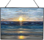 Rectangle Sun Set Beach Stained Glass Window Hanging Sun Catchers Indoor Window by 365CUSGIFTS