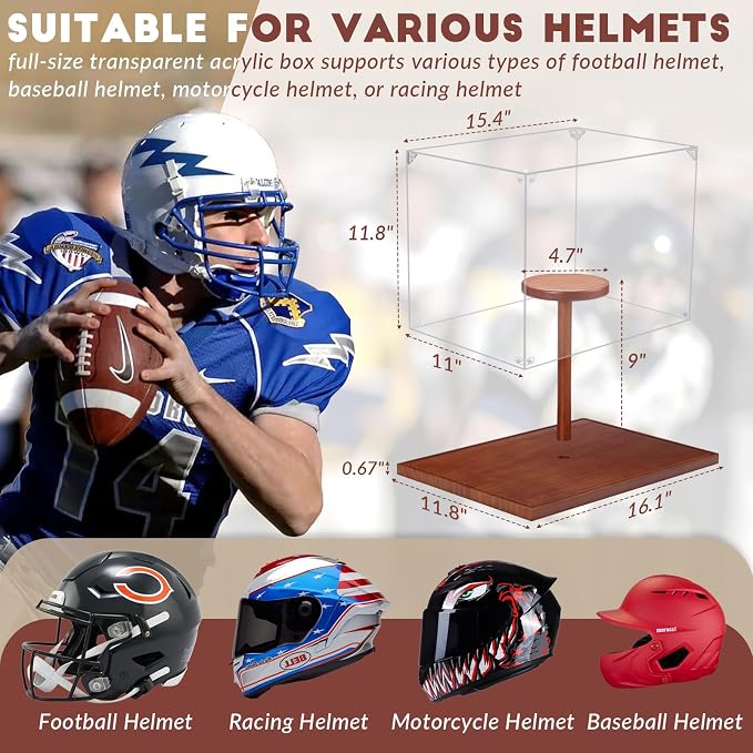 JupDec Football Helmet Display Case, Full Size Acrylic Baseball Motorcycle - Image 3