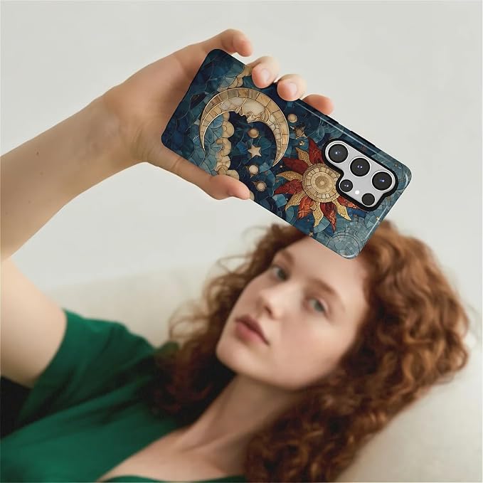 Case for Samsung Galaxy S25 Ultra Case, Sun Moon Stars Faux Stained Glass - Image 7