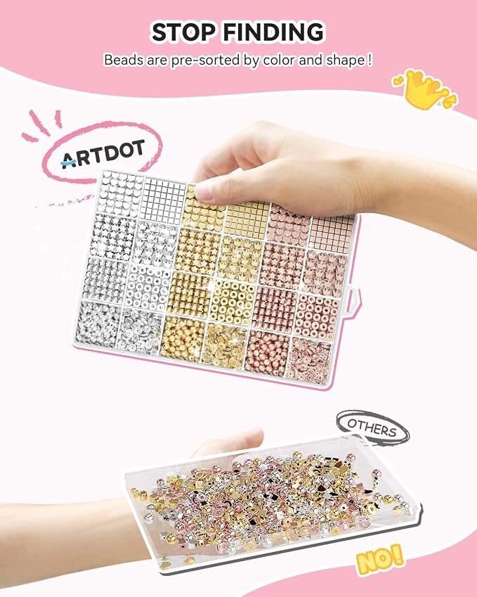 ARTDOT 1740 Pieces Gold Beads for Friendship Bracelets Making Kit, 8 Shapes - Image 5