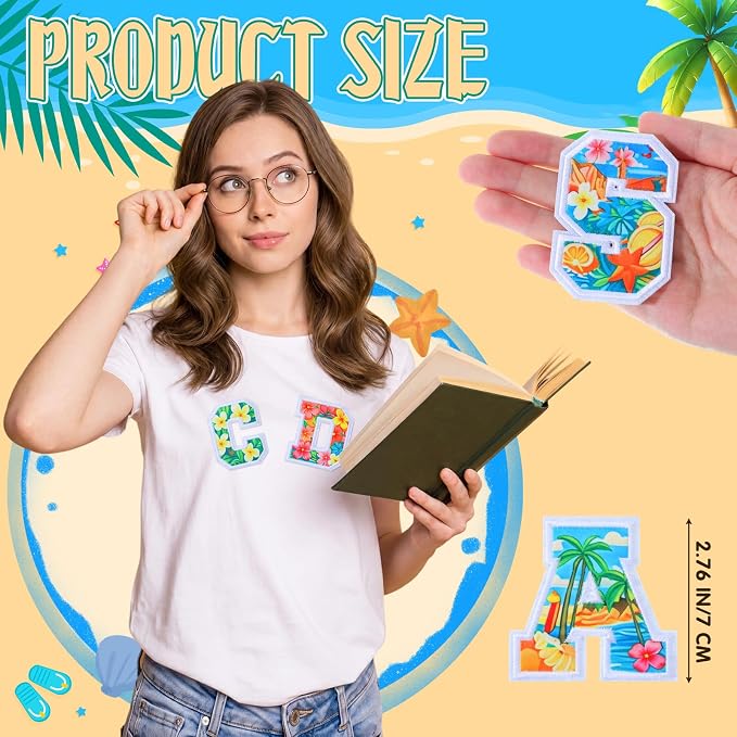 WILLBOND 52 Pcs Hawaii Luau Alphabet Patches 2.8 Inch Self Adhesive Letter - Image 3