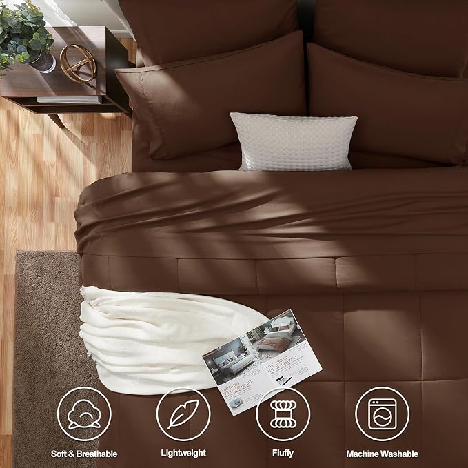 CozyLux Queen Comforter Set Brown, 7 Pieces Bed in a Bag, All Season Bedding - Image 2