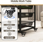 Craft Table with Wheels & Drawer, Extendable Cart with Pegboard, Arts and - Image 6