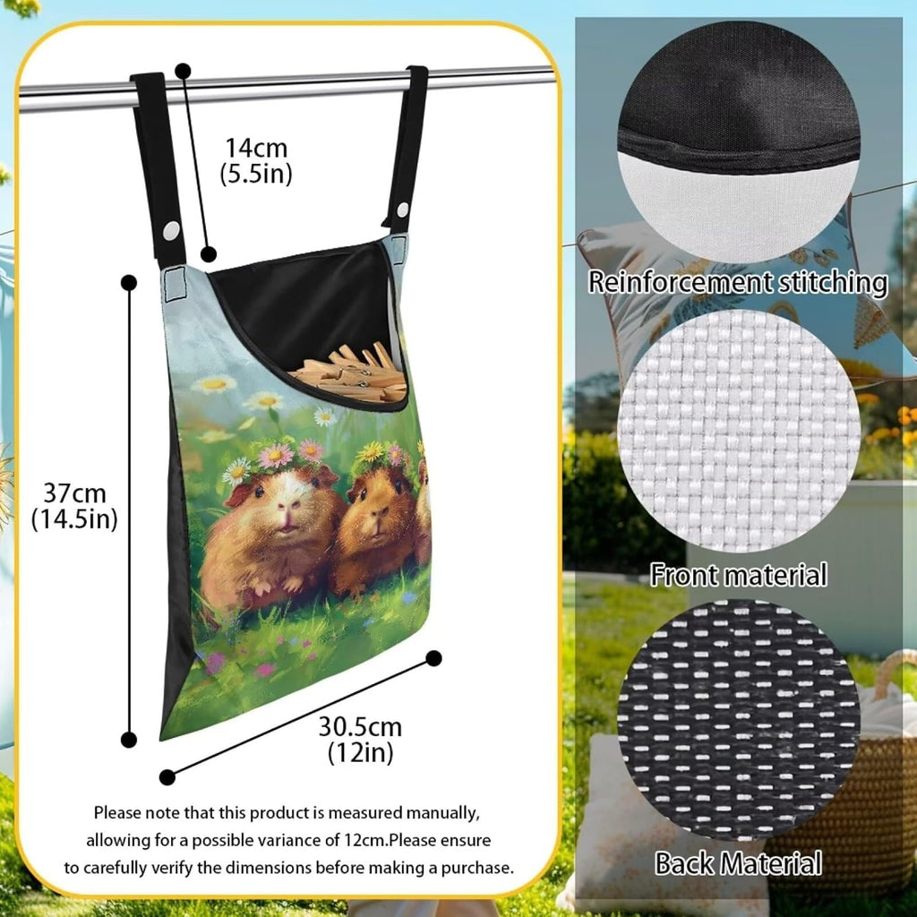 Guinea Pig Clothespin Bag Space-Saving Laundry Hanging Storage Organizer Clothes Pin Hanging Bag with Rope Holds 100 Clothes Pins for Clothesline Outdoor Portable Clothespin Storage