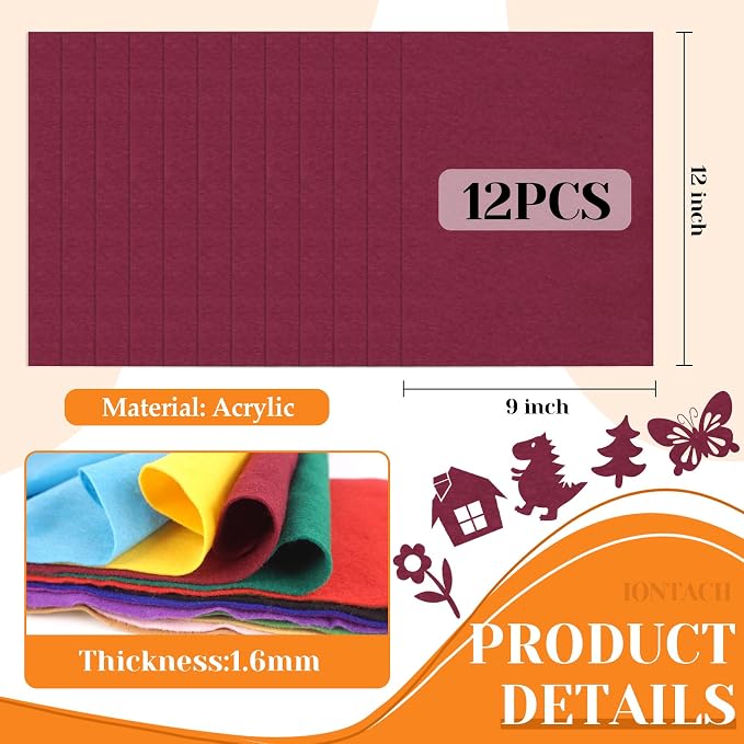 IONTACH 9" X 12" Felt Fabric Sheets 1.6mm Thick | Soft Felt - Image 3