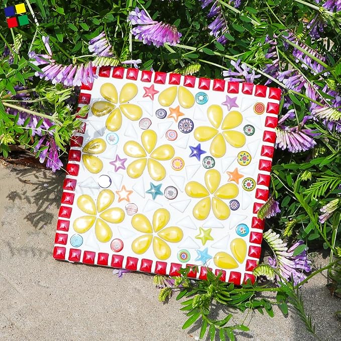 170g Ceramic Mosaic Tiles Pieces, Heart Star Oval Round Flower Shape Mosaics - Image 2
