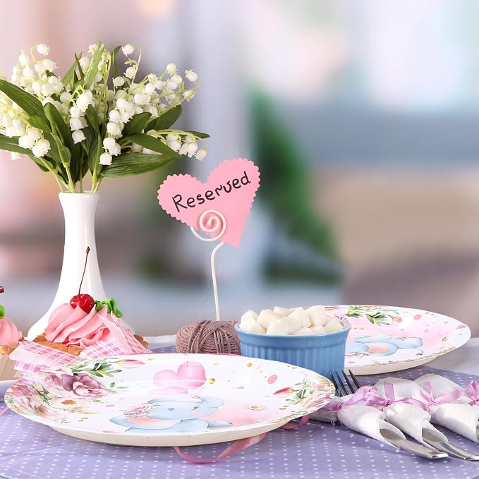 Funnymoom 7 Inch Pink Elephant Baby Shower Paper Plates 60 Pcs It's a Girl - Image 7