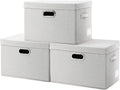 PRANDOM Large Collapsible Storage Bins with Lids [3-Pack] Fabric Foldable Storage Boxes Organizer Containers Baskets Cube with Cover for Home Bedroom Closet Office Beige(17.3x11.8x11.8)