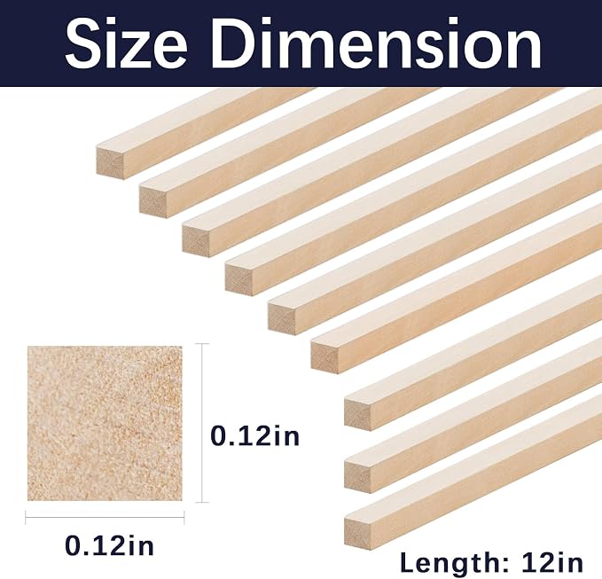 300 Pcs Balsa Wood Sticks 1/8 x 1/8 x 12 Inch balsa Wood Strips Hardwood Square - Image 2