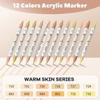Warm Skin Tone Acrylic Paint Pens, Water Based 12 Colors Dual Tip Acrylic Paint - Image 2