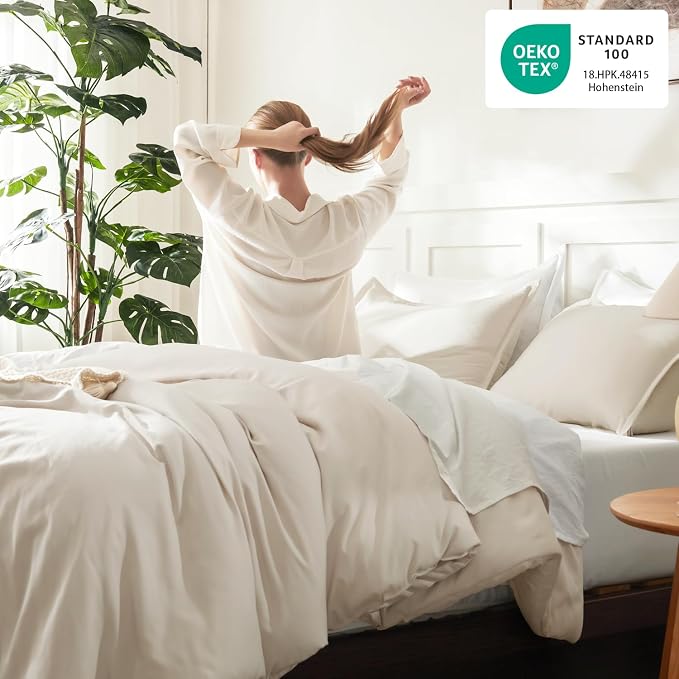 Litanika Oversized King Comforter 128x120 Beige, 3 Pieces Lightweight Solid - Image 4