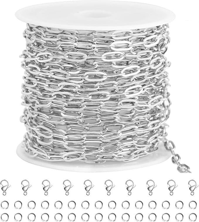 SMYHTGLIF 16.4 Feet Paper Clip Cable Chain Bulk Silver Stainless Steel Jewelry by SMYHTGLIF