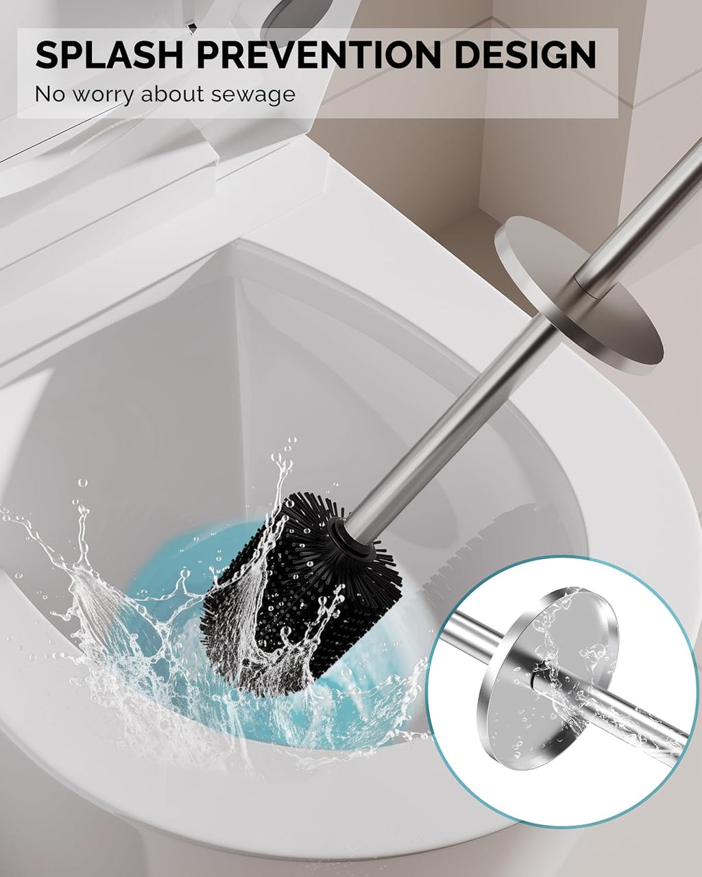 Toilet Brush and Holder Set, Stainless Steel Toilet Bowl Brush with Lid, Rust Proof Toilet Cleaner Brush with Caddy, Durable Bristles, Splash Proof, Ideal for Bathroom (1 Pack, Brushed Nickel)