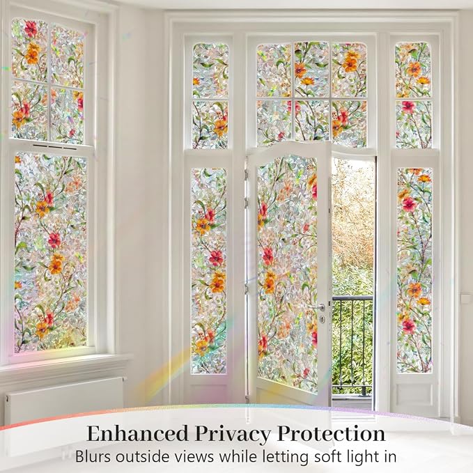 Window Privacy Film Stained Glass Window Film Static Cling Suncatcher UV - Image 3