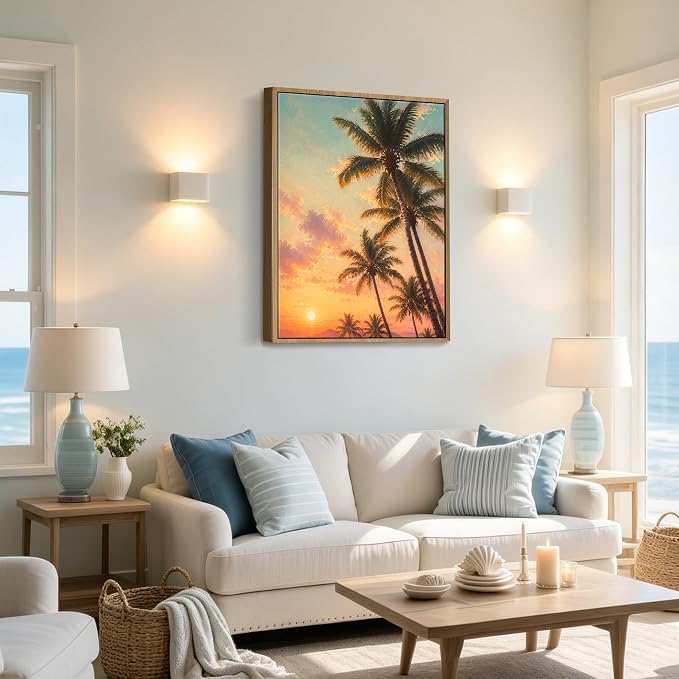 Pastel Sunset Palm Tree Canvas Wall Art Tropical Summer Beach Sunset Painting - Image 8