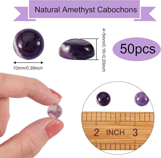 FASHEWELRY 50Pcs Natural Amethyst Cabochons Flat Back Gemstone Cabochons Half - Image 2