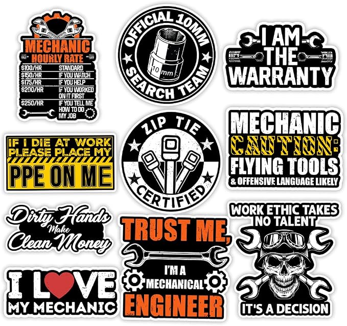 MAIANEY Mechanic Sticker Pack for Toolbox Garage Laptop – Funny Mechanic Decals by Maianey