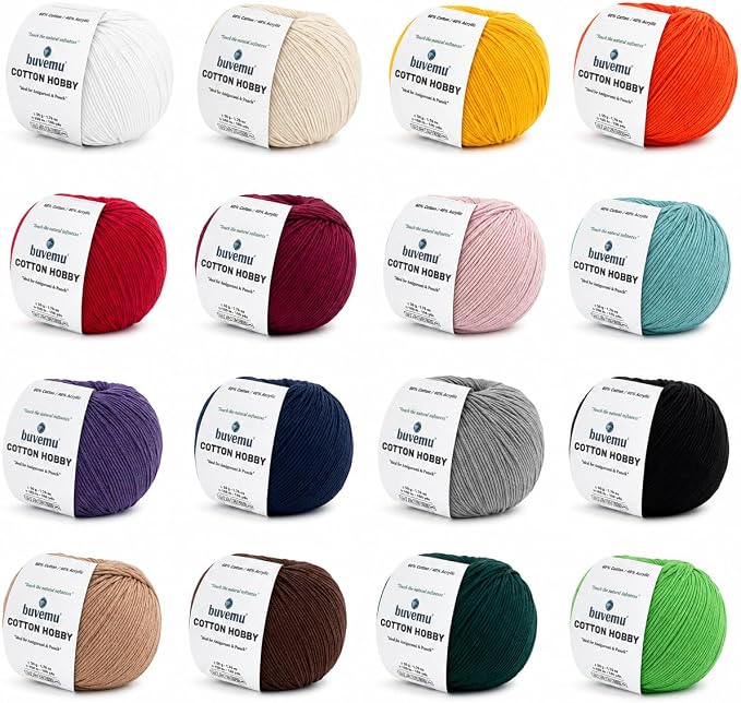 Cotton Hobby Yarn for Amigurumi Crochet & Knitting | Assorted Colors Starter by buvemu