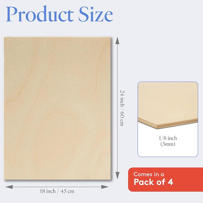 3 mm Baltic Birch Plywood 1/8 x 18 x 24 Inch, Box of 4 B/BB Grade Craft Wood - Image 2