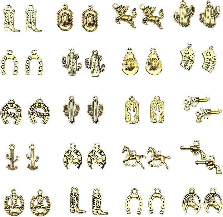 Western Cowboy & Cowgirl Charms, Boot Gun Hat Horse Cactus Trinkets by stino