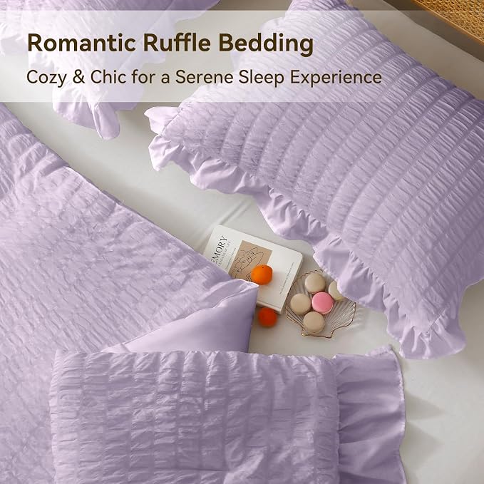 JOLLYVOGUE Lavender Twin Size Comforter Set, 2 Pieces Seersucker Lightweight - Image 5