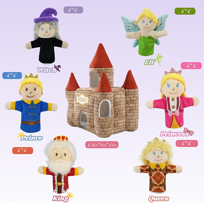 7 Pcs Fairy Tale Finger Puppets Set, 4 inch Fairy Tale Member Soft Plush Hand - Image 2