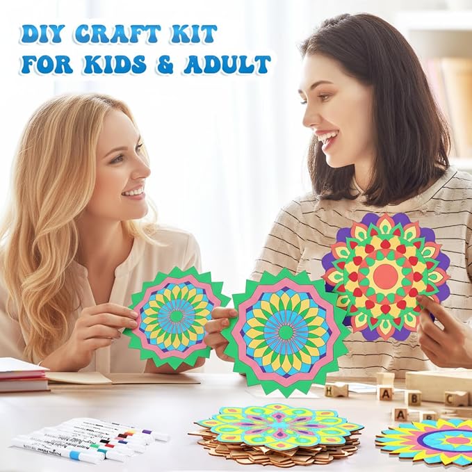 Vercraft 22 Pcs Wooden Mandala Painting Set 10 Mandala Unfinished Wood Cutouts - Image 5